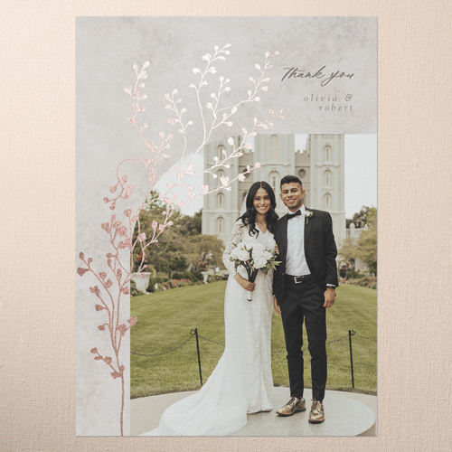 Beaming Branch Wedding Thank You Card, Rose Gold Foil, Gray, 5x7 Flat, Matte, Signature Smooth Cardstock, Square, Gray
