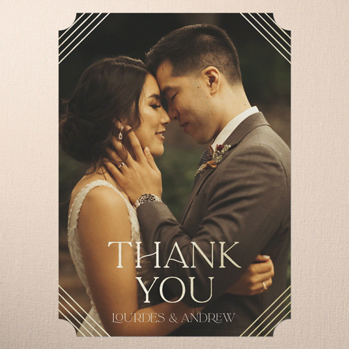 Diamond Deco Wedding Thank You Card, Gold Foil, Green, 5x7 Flat, Pearl Shimmer Cardstock, Ticket