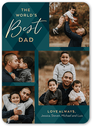 Best Dad Plaid Father's Day Card, Blue, 5x7 Flat, Standard Smooth Cardstock, Rounded