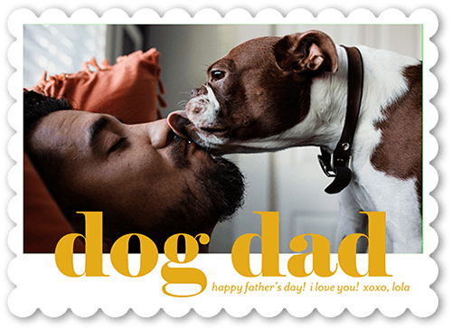 Dog Dad Father's Day Card, White, 5x7 Flat, Pearl Shimmer Cardstock, Scallop