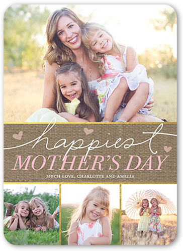 Happiest Hearts Mother's Day Card, Brown, Matte, Signature Smooth Cardstock, Rounded