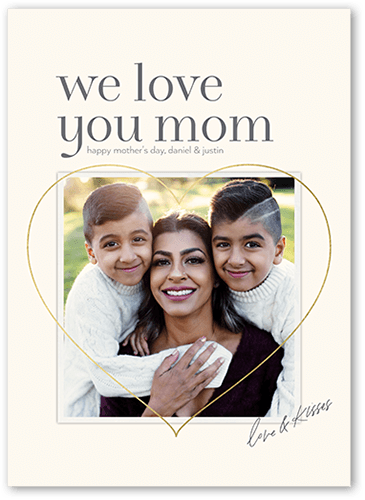 Love Mom Mother's Day Card, Beige, 5x7 Flat, Luxe Double-Thick Cardstock, Square, Antique White