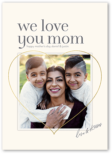 Love Mom Mother's Day Card, Beige, 5x7 Flat, Standard Smooth Cardstock, Square