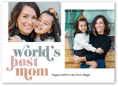 World Best Mother's Day Card, White, 5x7 Flat, Pearl Shimmer Cardstock, Square