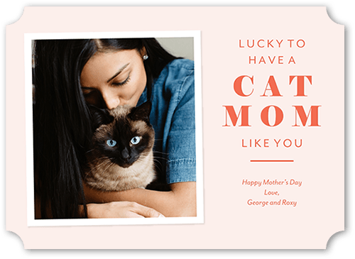 Cat Mom Mother's Day Card, Pink, 5x7 Flat, Pearl Shimmer Cardstock, Ticket