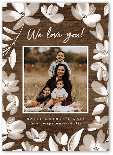 Framed Florals Mother's Day Card, Brown, 5x7 Flat, Matte, Signature Smooth Cardstock, Square