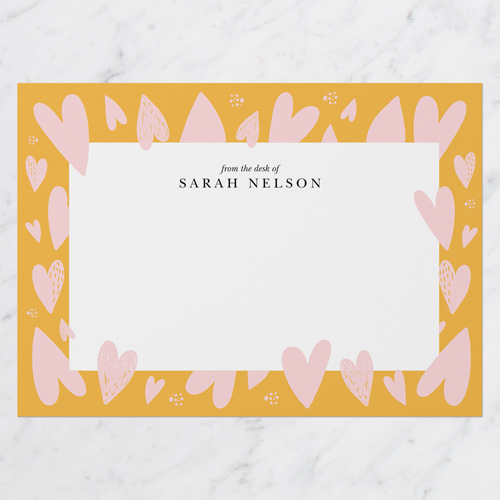 Heart Splat Personal Stationery, Orange, 5x7 Flat, Pearl Shimmer Cardstock, Square