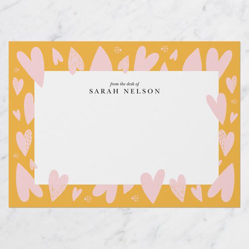 Heart Splat Personal Stationery, Orange, 5x7 Flat, Pearl Shimmer Cardstock, Square, Orange