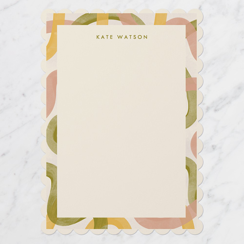 Wild Wiggling Lines Personal Stationery, Green, 5x7 Flat, Pearl Shimmer Cardstock, Scallop