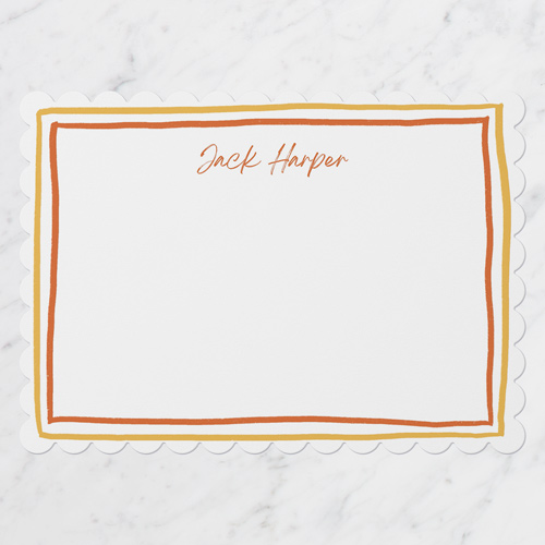 Doubled Lines Personal Stationery, Orange, 5x7 Flat, Pearl Shimmer Cardstock, Scallop