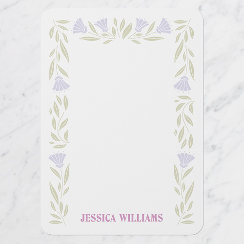Symbolic Floral Frame Personal Stationery, Purple, 5x7 Flat, Pearl Shimmer Cardstock, Rounded