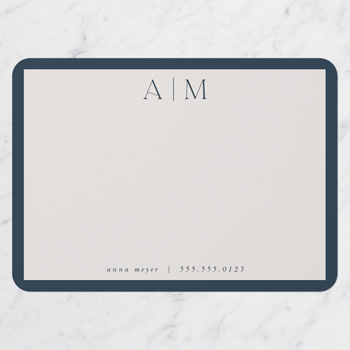 Well Made Monogram Personal Stationery, Blue, 5x7 Flat, Standard Smooth Cardstock, Rounded