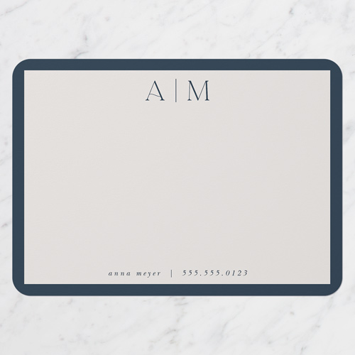 Well Made Monogram Personal Stationery, Blue, 5x7 Flat, 100% Recycled Cardstock , Rounded