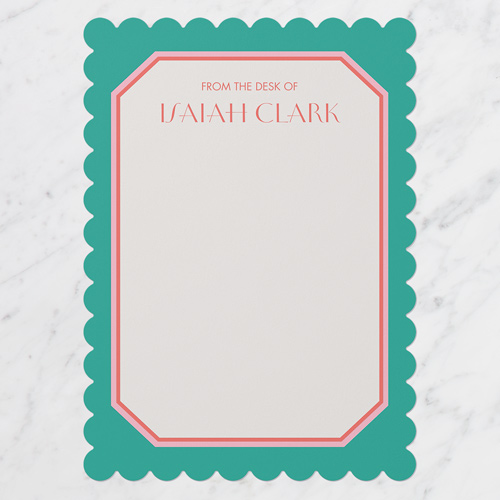 Trimmed Corners Personal Stationery, Green, 5x7 Flat, Pearl Shimmer Cardstock, Scallop