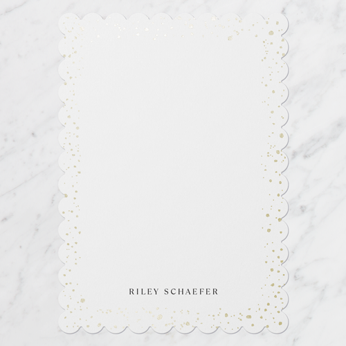 Confetti Boundary Personal Stationery, Gold Foil, White, 5x7 Flat, Matte, Signature Smooth Cardstock, Scallop