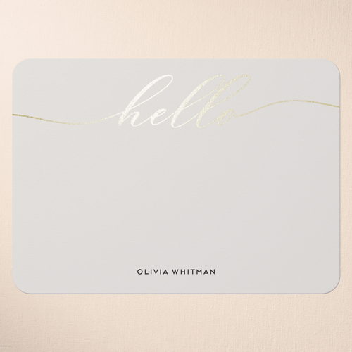 Swept Hello Personal Stationery, Grey, Gold Foil, 5x7 Flat, Matte, Signature Smooth Cardstock, Rounded, Whisper Gray