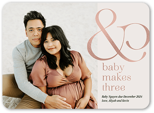 Bold Ampersand Pregnancy Announcement, Grey, 5x7 Flat, Pearl Shimmer Cardstock, Rounded
