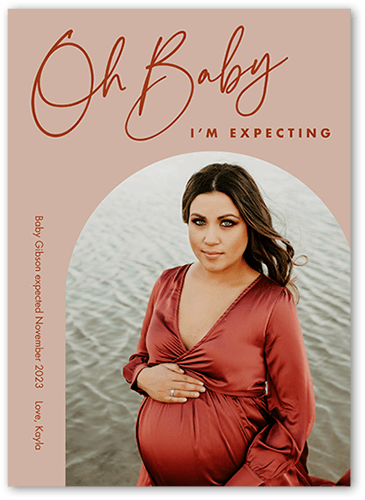 Baby Arch Pregnancy Announcement, Pink, 5x7 Flat, Luxe Double-Thick Cardstock, Square