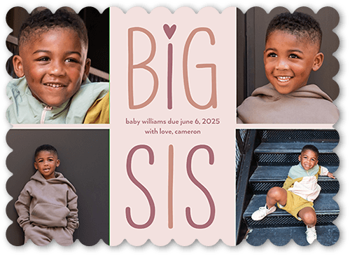 Big Sibling Pregnancy Announcement, Pink, 5x7 Flat, Pearl Shimmer Cardstock, Scallop