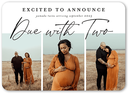Expecting Two Pregnancy Announcement, White, 5x7 Flat, Pearl Shimmer Cardstock, Rounded