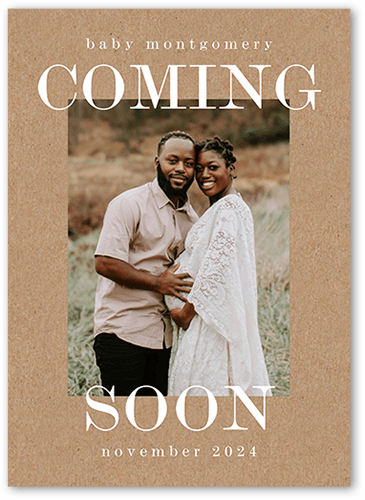 Coming Before Long Pregnancy Announcement, Beige, 5x7 Flat, Write Your Own Greeting, Standard Smooth Cardstock, Square