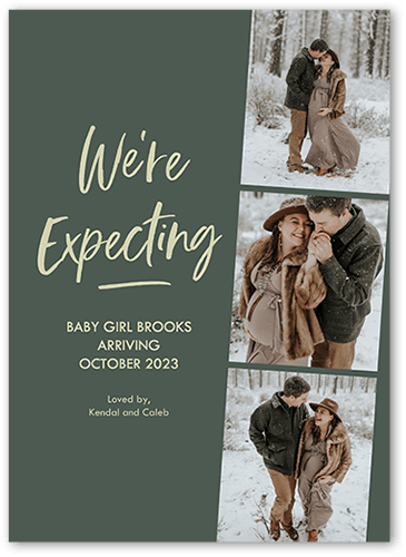 Expecting Filmstrip Pregnancy Announcement, Green, 5x7 Flat, Pearl Shimmer Cardstock, Square