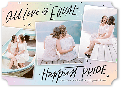 Happy Love Pride Month Greeting Card, Green, 5x7 Flat, Pearl Shimmer Cardstock, Ticket