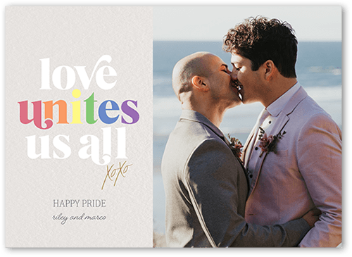 Passion Unites Pride Month Greeting Card, Grey, 5x7 Flat, Standard Smooth Cardstock, Square, Whisper Gray