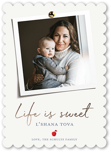 Sweet Snapshot Rosh Hashanah Card, Grey, 5x7 Flat, 100% Recycled Cardstock , Scallop