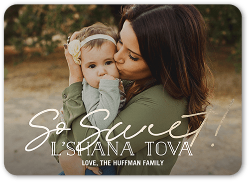 So Sweet Rosh Hashanah Card, Yellow, 5x7 Flat, Pearl Shimmer Cardstock, Rounded, Dijon