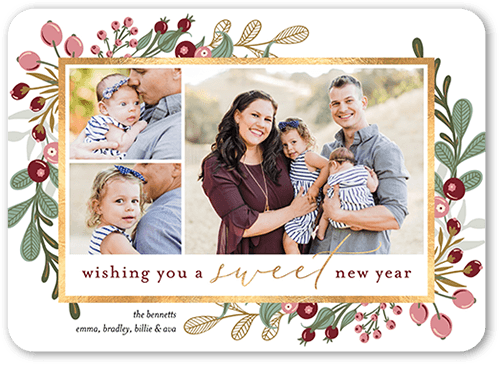 Fruitful Foliage Rosh Hashanah Card, White, 5x7 Flat, 100% Recycled Cardstock , Rounded, White