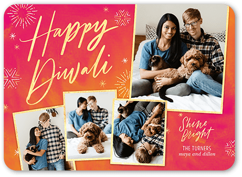 Brilliant Fireworks Diwali Card, Pink, 5x7 Flat, Matte, Signature Smooth Cardstock, Rounded