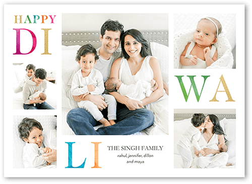 Staggered Celebration Diwali Card, White, 5x7 Flat, 100% Recycled Cardstock , Square, White