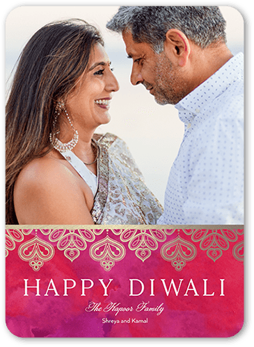 Lacy Edge Diwali Card, Red, 5x7 Flat, Standard Smooth Cardstock, Rounded