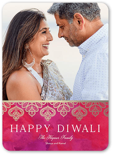 Lacy Edge Diwali Card, Red, 5x7 Flat, Matte, Signature Smooth Cardstock, Rounded