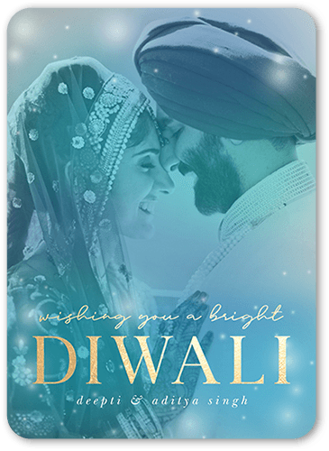 Dreamy Overlay Diwali Card, Blue, 5x7 Flat, Standard Smooth Cardstock, Rounded, Paradise