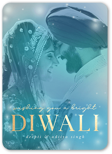 Dreamy Overlay Diwali Card, Blue, 5x7 Flat, Pearl Shimmer Cardstock, Rounded