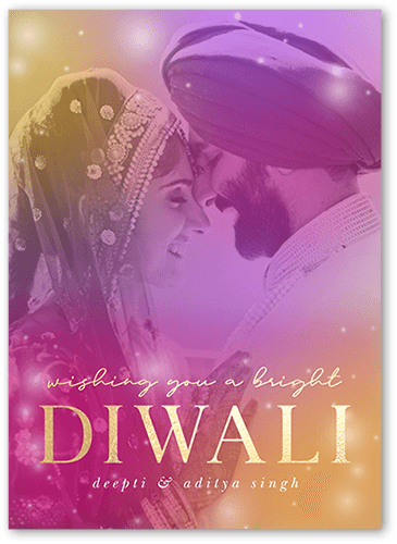 Dreamy Overlay Diwali Card, Orange, 5x7 Flat, Matte, Signature Smooth Cardstock, Square, Meyer Lemon