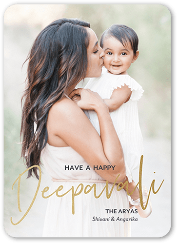 Deepavali Diwali Card, Yellow, 5x7 Flat, Matte, Signature Smooth Cardstock, Rounded, Golden