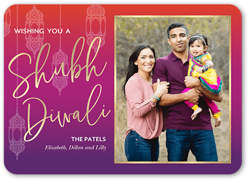 Lantern Pattern Diwali Card, Purple, 5x7 Flat, Matte, Signature Smooth Cardstock, Rounded, Purple