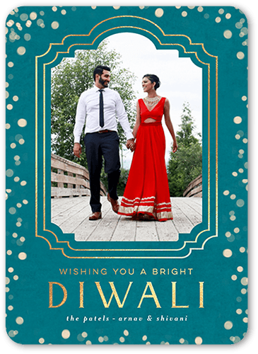 Ornamented Frame Diwali Card, Blue, 5x7 Flat, Matte, Signature Smooth Cardstock, Rounded