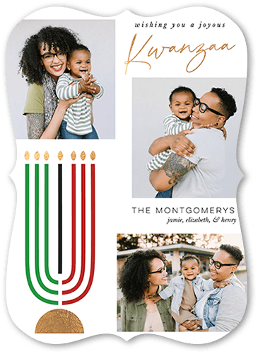 Colorful Kinara Kwanzaa Card, White, 5x7 Flat, Kwanzaa, 100% Recycled Cardstock , Bracket
