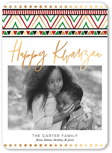Printed Pattern Kwanzaa Card, White, 5x7 Flat, Kwanzaa, 100% Recycled Cardstock , Rounded, White