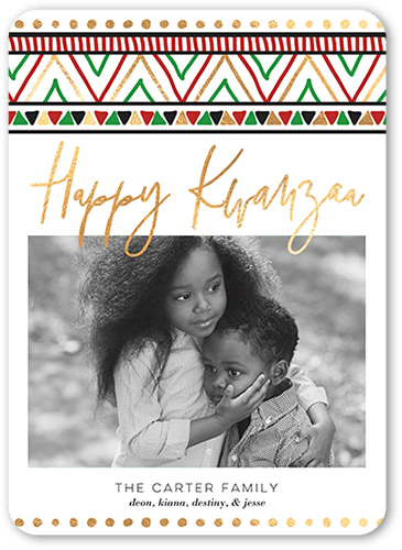 Printed Pattern Kwanzaa Card, White, 5x7 Flat, Kwanzaa, 100% Recycled Cardstock ?, Rounded