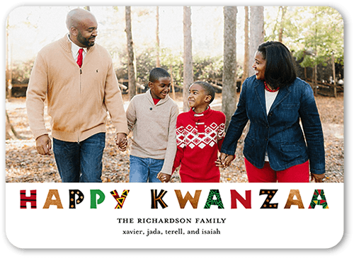 Colorful Commemoration Kwanzaa Card, White, 5x7 Flat, Kwanzaa, Pearl Shimmer Cardstock, Rounded