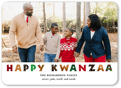 Colorful Commemoration Kwanzaa Card, White, 5x7 Flat, Kwanzaa, 100% Recycled Cardstock , Rounded, White