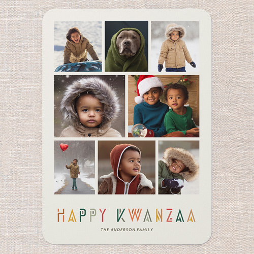 Geometric Greeting Kwanzaa Card, Beige, 5x7 Flat, Kwanzaa, Pearl Shimmer Cardstock, Rounded, Cream