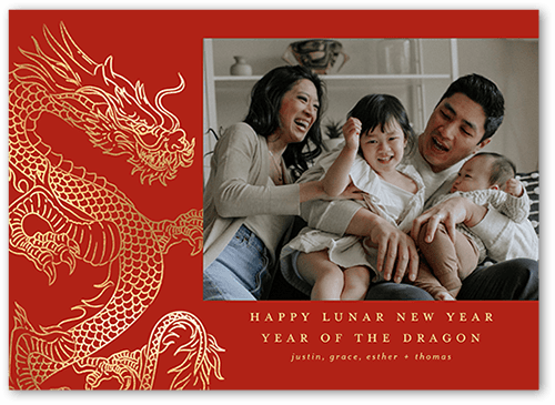 Dragon New Year Lunar New Year Card, Red, 5x7, Matte, Signature Smooth Cardstock, Square