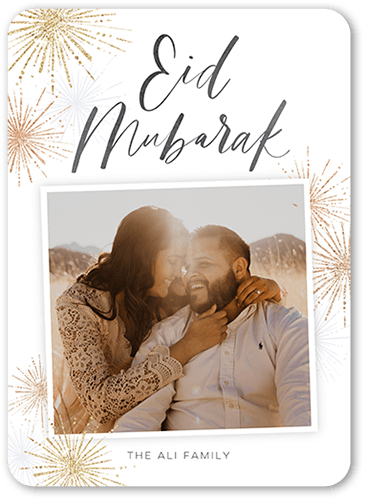 Bold Sparks Eid Card, White, 5x7 Flat, Pearl Shimmer Cardstock, Rounded