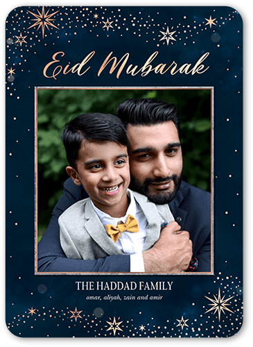 Lustrous Background Eid Card, Blue, 5x7 Flat, Matte, Signature Smooth Cardstock, Rounded, Midnight